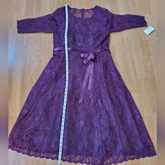 NEW! ALEX EVENINGS | Illusion Top Embroidered Tea Length Dress - [14P, purple] - Picture 11 of 13